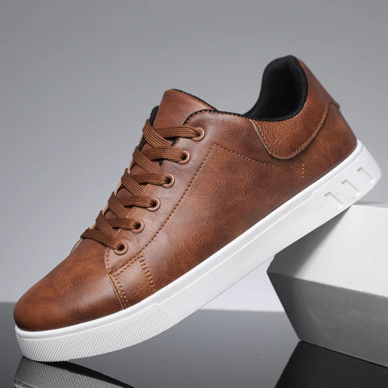 Chaussures de sport en cuir pour homme - Antidérapantes - Semelle plate - Chaussures de loisirs - Confortables - Antidérapantes - Confortables