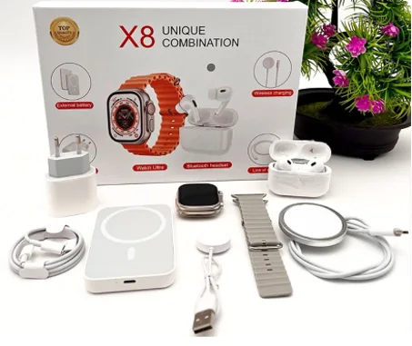 【Paiement à la livraison, livraison sous 24 heures】 X8 Smartwatch avec bracelet gris + AirPods Pro + etc.