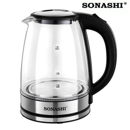 Sonashi Bouilloire En Verre De 1,8 Litre SKT-1809-Blanc-Inox