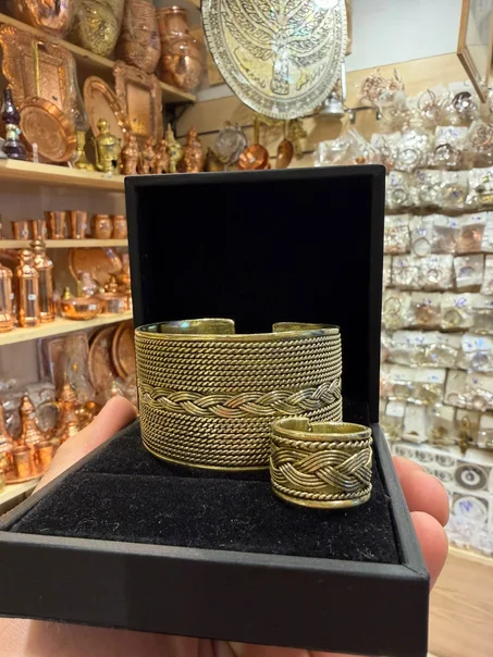 طقم اساور 3.5سم يدوي  نحاس اصفر