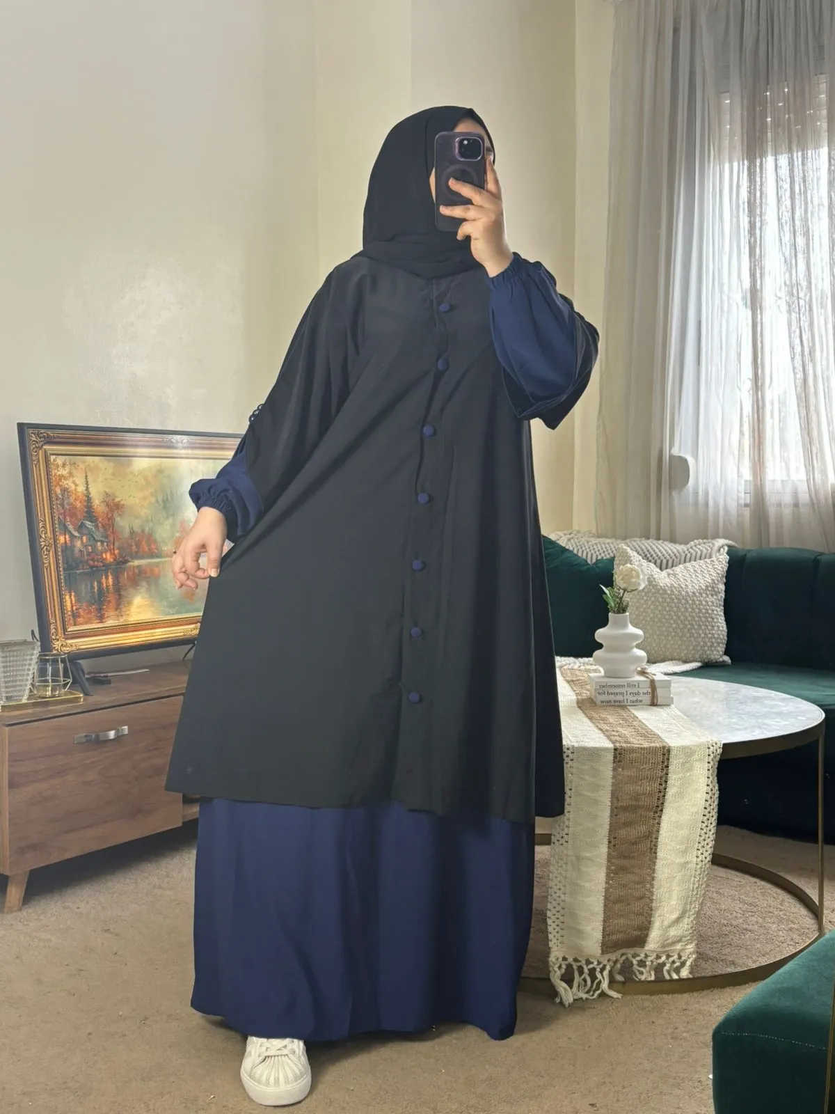 " عباية صلاة لرمضان راقية (جوج قطع) من ثوب كريب ممتاز – ستر وأناقة في إطلالة وحدة "