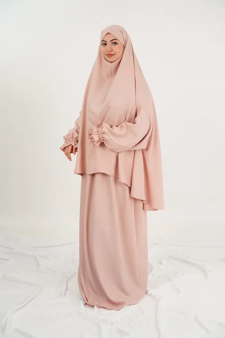 (عباية) أونصومبل  للصلاة بمقاس واسع "Standard "– راحة وستر يومي 2 قطع : خمار + صاية + بوشيط (صاك صغير)