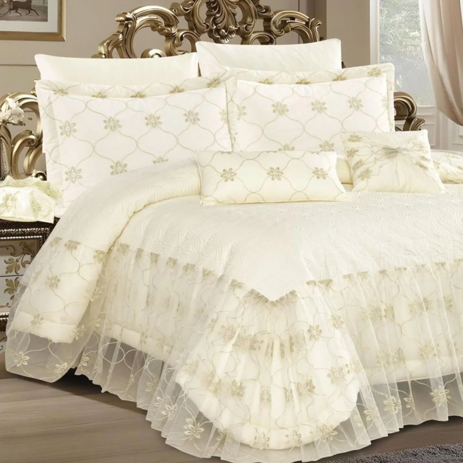 مفرش أرون دانتيل العرائسي 8 قطع لشخصين