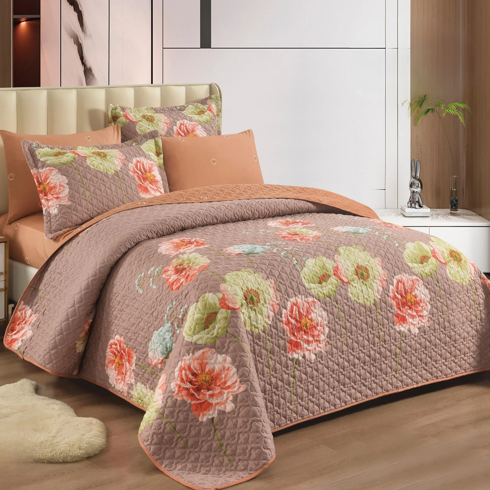 مفرش بيرل الصيفي 6 قطع للمزدوج بألوان رومانسية راقية