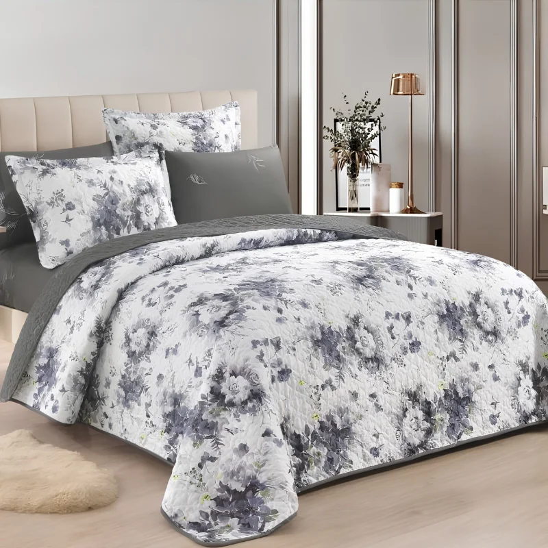 أبيض بأزهار رمادية