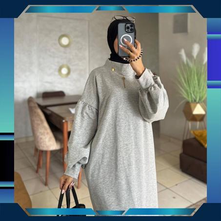 فستان شتوي واسع بكم منفوخ - تصميم أنيق ومريح