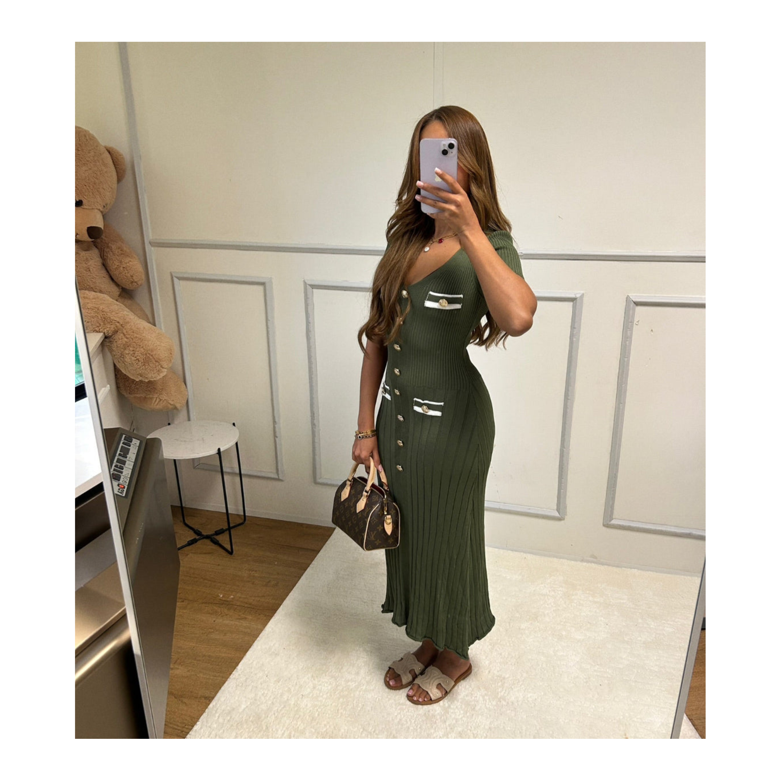 🌸 فستان طويل بأكمام قصيرة وياقة على شكل V ☀️💃