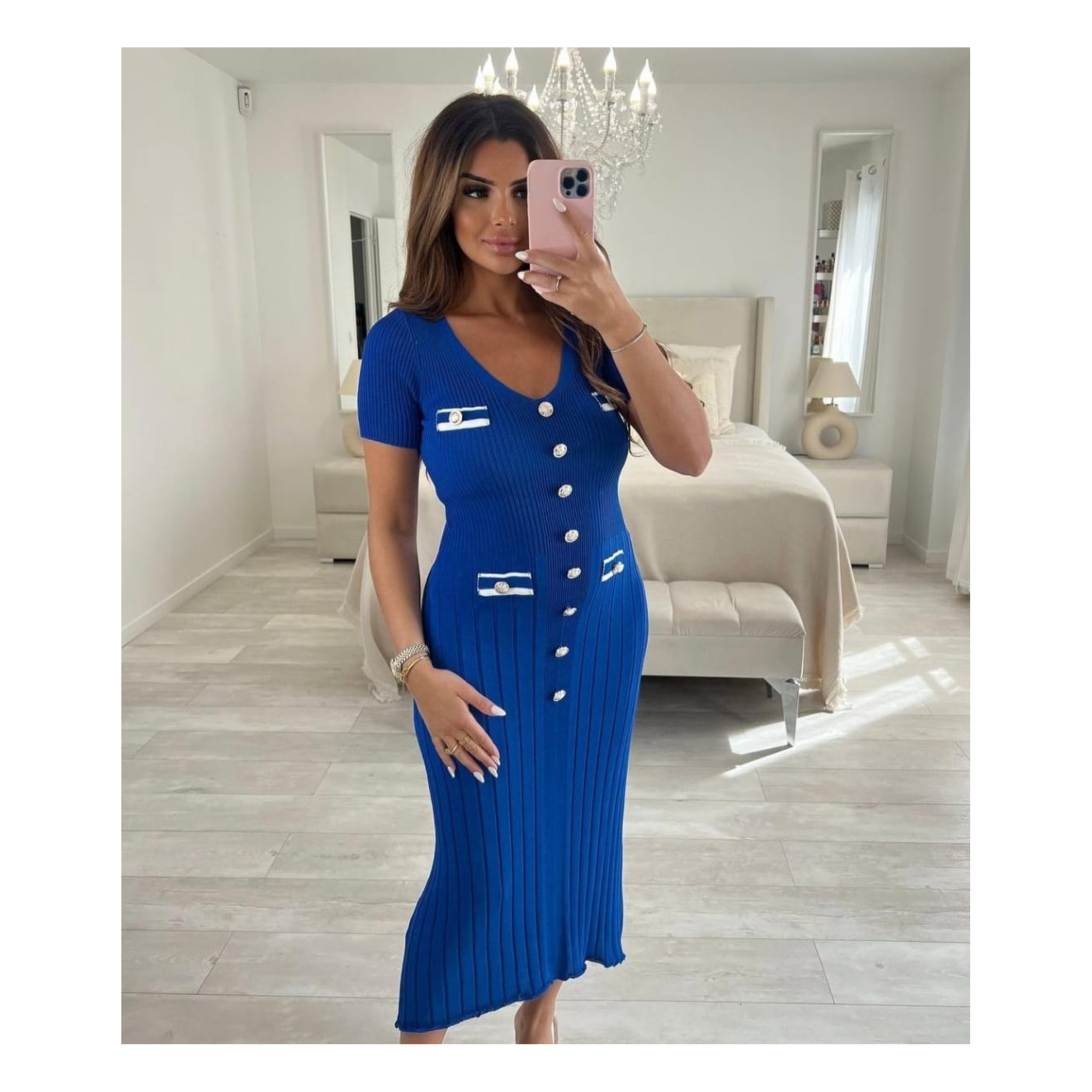 🌸 فستان طويل بأكمام قصيرة وياقة على شكل V ☀️💃