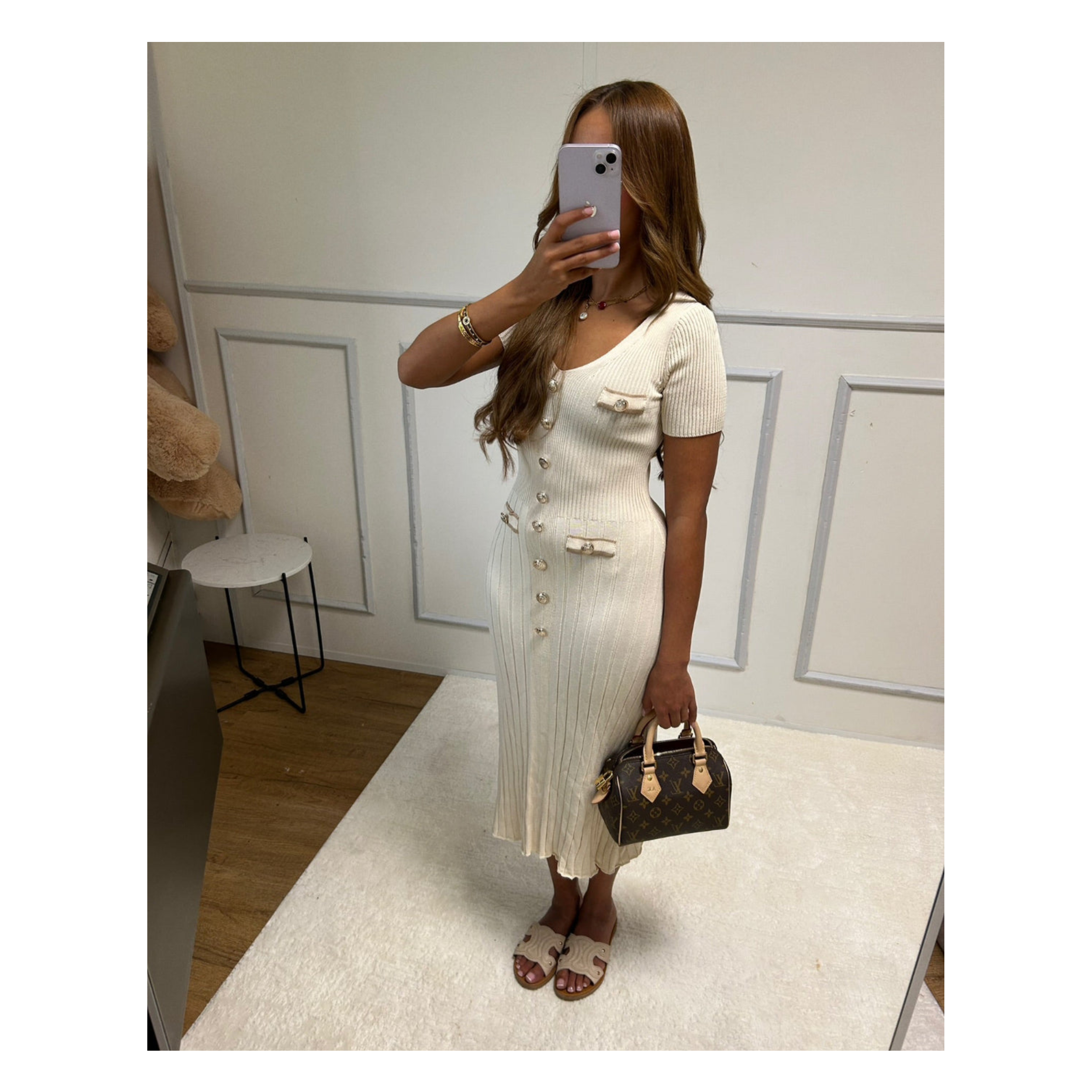 🌸 فستان طويل بأكمام قصيرة وياقة على شكل V ☀️💃