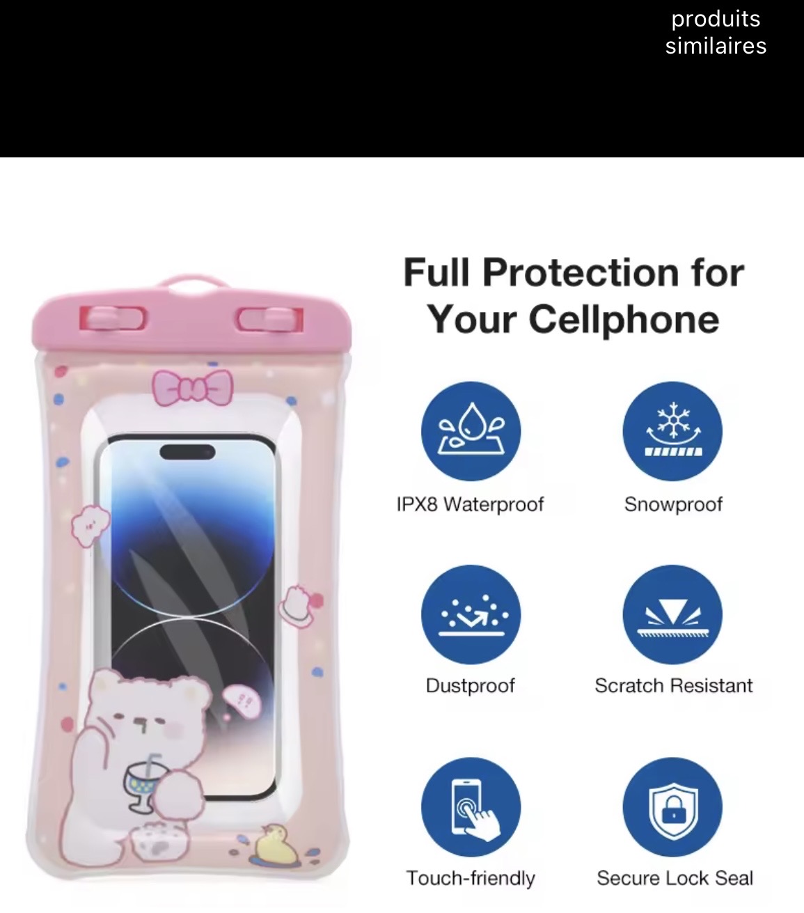 Sacs transparents universels de téléphone portable de bande dessinée de PVC pour l’iPhone et Samsung – Étui étanche clair pour enfants
