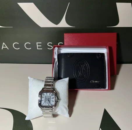 Pack Cartier montre et porte-monnaie noire et blanche
