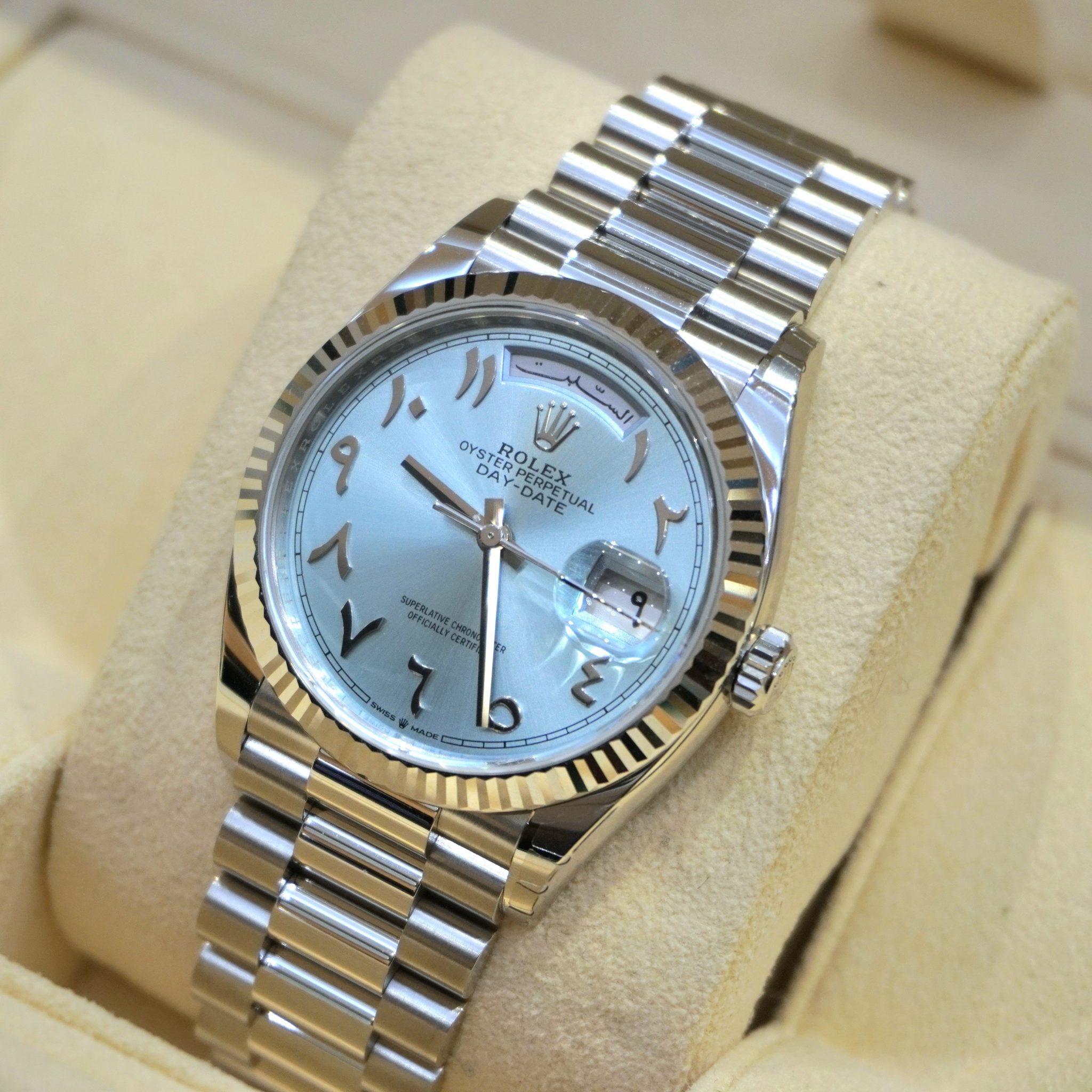 Rolex Day-Date 40 Arabic Numerals Ice Blue Dial