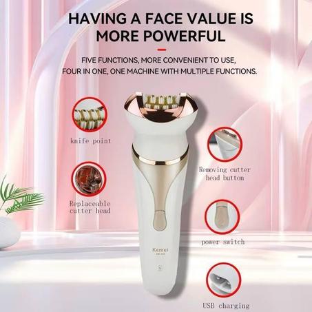 ماكينة إزالة الشعر متعددة الوظائف من Kemei – 4 في 1 للعناية المثالية بالجسم والوجه