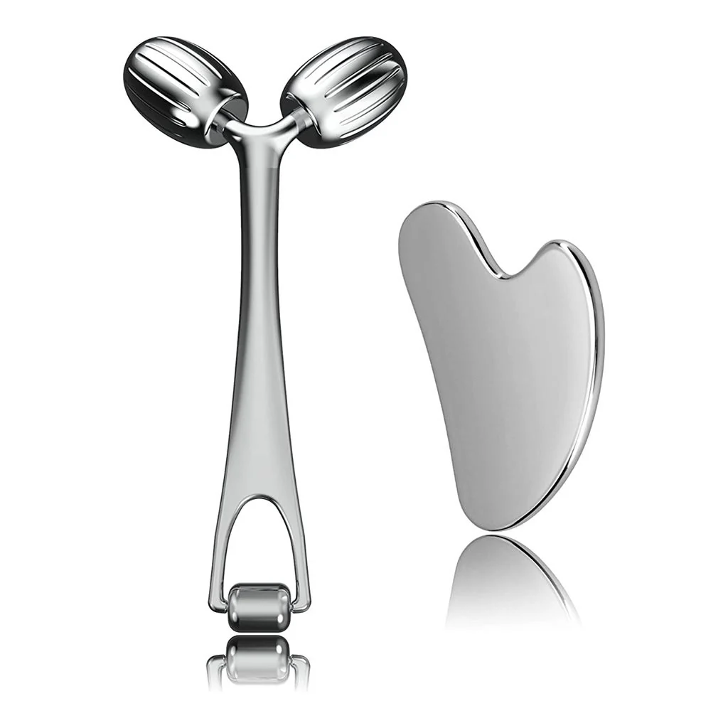 أداة تدليك الوجه المعدنية - Metal Face Roller Gua Sha Massage Tool