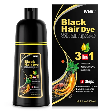 Ivnil Champú de tinte para cabello negro 3 en 1 Champú de color semipermanente para cabello de mujeres y hombres para cobertura de cabello gris, Champú de ingredientes herbales naturales para