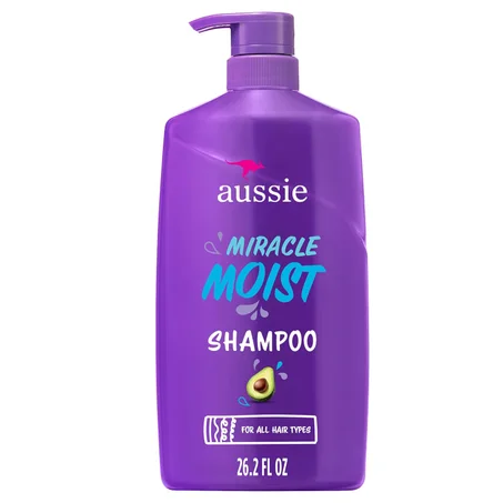 Aussie Miracle Moist Champú para todo tipo de cabello - Seco, Rizado, Crespo, Ondulado, Liso - Sin Parabenos, Hidratante, Limpieza Suave con Aceite de Aguacate y Semilla de Jojoba, 26.2 fl oz