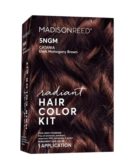 Madison Reed - Kit de color de cabello radiante, tinte permanente para el cabello, 100 % cobertura de canas, sin amoníaco, castaño Catania 5NGM, castaño oscuro canela, paquete de 1 unidad