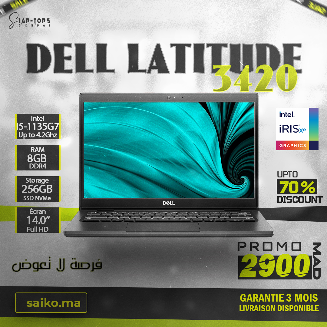 DELL LATITUDE 3420 CORE I5 11TH 8GB RAM 256GB SSD NVME CHARGEUR ORIGINAL