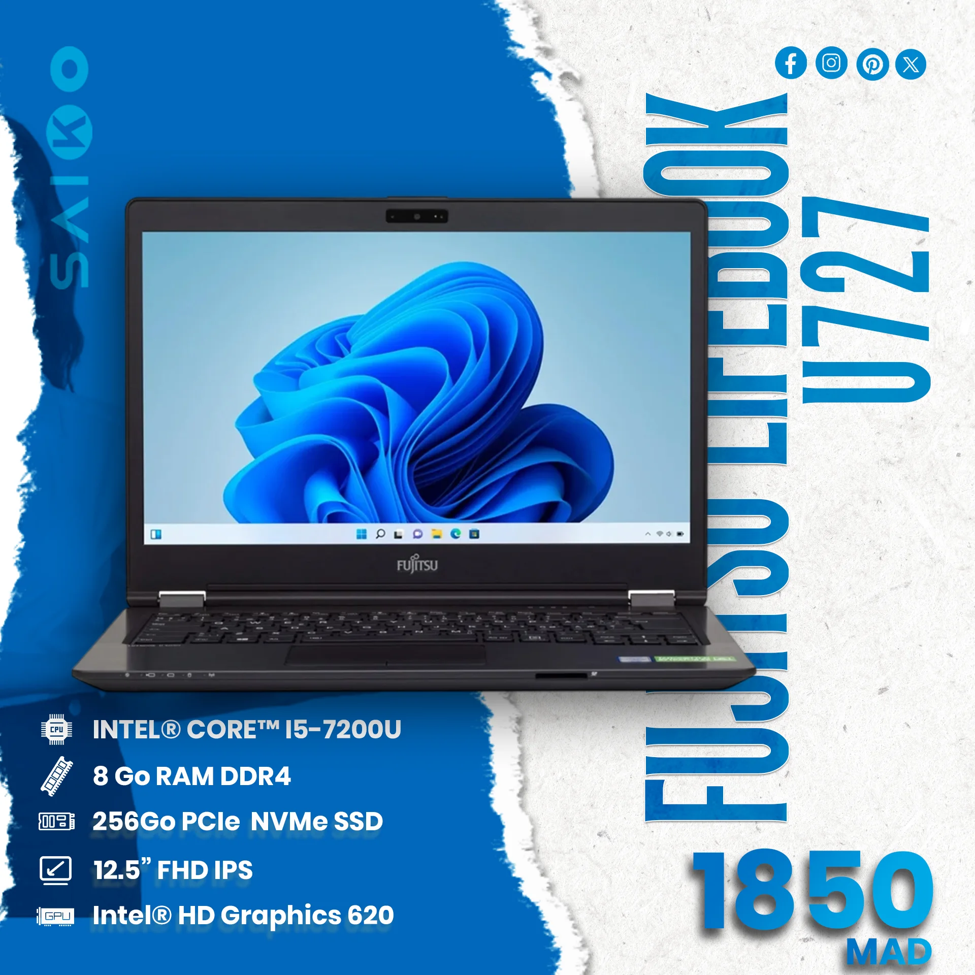 FUJITSU LIFEBOOK U727 I5 7TH 8Go 256Go ECRAN 12/5P FHD