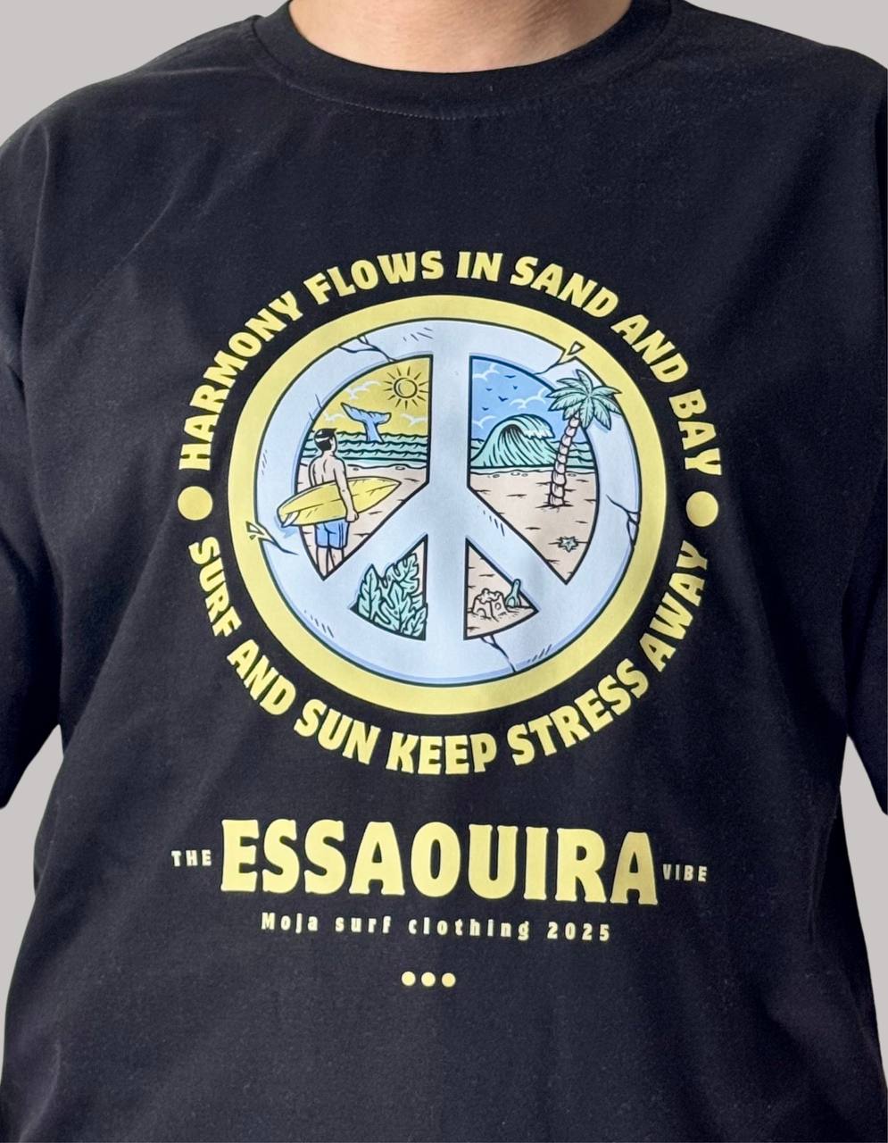 Black t-shirt :  Essaouira Surfing