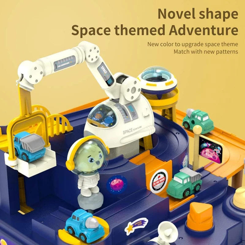 لعبة مغامرة الفضاء التعليمية للأطفال - مسار سيارات تفاعلي مع أزرار وتحكم يدوي لتنمية الذكاء والتركيز