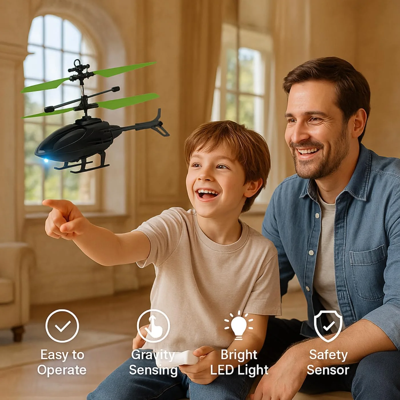 هليكوبتر أطفال بالتحكم عن بعد قابلة للشحن - طائرة هليكوبتر RC كبيرة الحجم مع أضواء LED وجيروسكوب للطيران الداخلي والخارجي