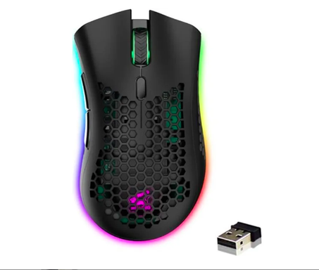 RGB Gaming Wireless USB Rechargeable Gaming Mouse 2.4G Nano DPI Adjustable Ultra Lightweight Anti-Sweat Chiseled Design - Black