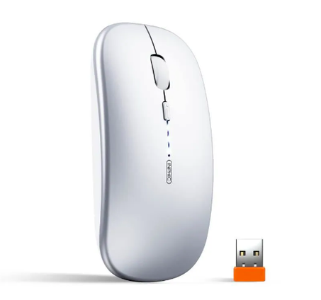 SDLOGAL Rechargeable Wireless Optical Silent Mouse 2,4 G 1600 DPI with USB receiver, visible battery level Silver