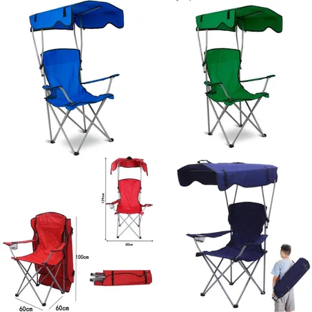 كرسي تخييم قابل للطي مع مساند للذراعين، واقي شمس، حامل أكواب، حقيبة حمل مع واقي شمس، كرسي تخييم للصيد في الهواء الطلق، كرسي شاطئ قابل للطي