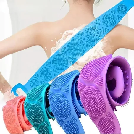 Serviette de bain en silicone Double face, pour le nettoyage du dos.