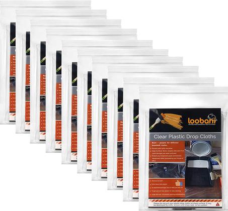 10 paños de plástico para pintor, impermeable, antipolvo, lona desechable de 9 x 12 pies, para pintar para funda de sofá y funda de muebles