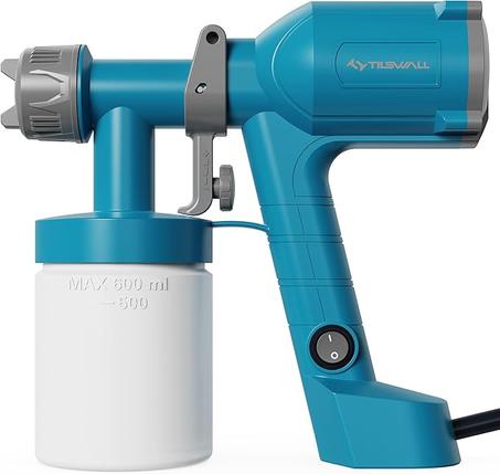 Tilswall HVLP - Pulverizador de pintura, pistola eléctrica ultraligera con taza desmontable de 20 onzas líquidas, 2 boquillas y 3 patrones, perfecto para muebles, armarios, vallas, paredes, p