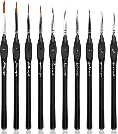 Golden Maple Juego de pinceles de pintura para detalles, 10 piezas, pinceles en miniatura para detalles finos y pintura artística, acrílico, acuarela, óleo, modelos