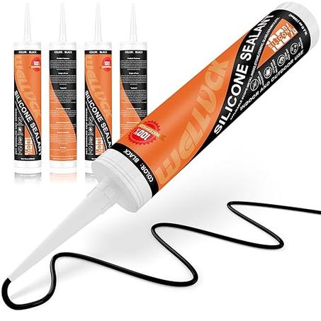 WELLUCK Calafateo de silicona negra, sellador de silicona 100% impermeable, para caravana, cocina, baño, ventana, puerta, vidrio, 10.2 onzas líquidas / 10.1 fl oz (paquete de 4)
