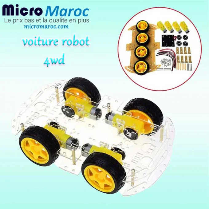 Kit Châssis Voiture Intelligente 4 Roues Motrices - Double Couche Kit Châssis Voiture Intelligente 4 Roues Motrices - Double Couche