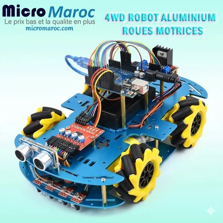Kit Voiture suiveur 4WD à Roues Mecanum - Châssis en Aluminium