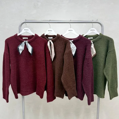 Pull Oversize Chic à Nœud Imprimé