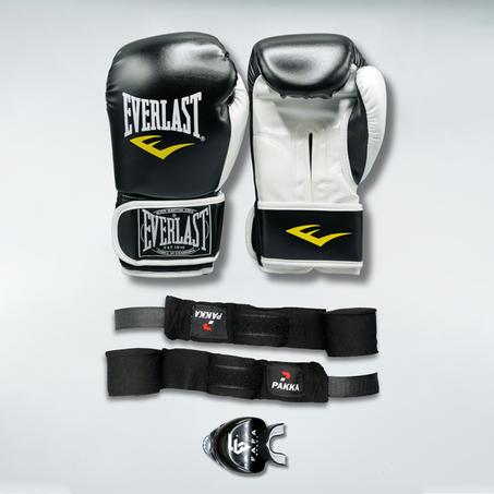 NEW Pack Everlast Noir : Gants Everlast + Bandes + Protège dents FAFA Blanche