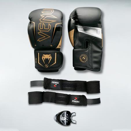 NEW Pack Venum Noir D'or : Gants Venum+ Bandes + Protège dents FAFA Noir