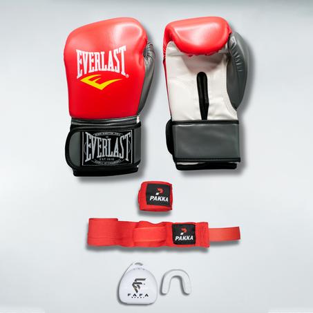 NEW Pack Everlast Rouge: Gants Everlast + Bandes + Protège dents FAFA Blanche