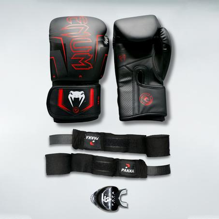 NEW Pack Venum Noir rouge : Gants Venum+ Bandes + Protège dents FAFA Noir