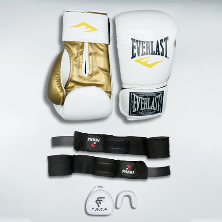 NEW Pack Everlast blanche : Gants Everlast + Bandes + Protège dents FAFA Blanche