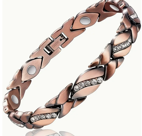 Bracelet Élégant en Cuivre Pur pour Femme - Ultra Magnétique avec Aimants de 3500 Gauss, Accents en Cristal, Cadeau Parfait pour la Fête des Mères ou Noël, Inclut un Outil de Taille