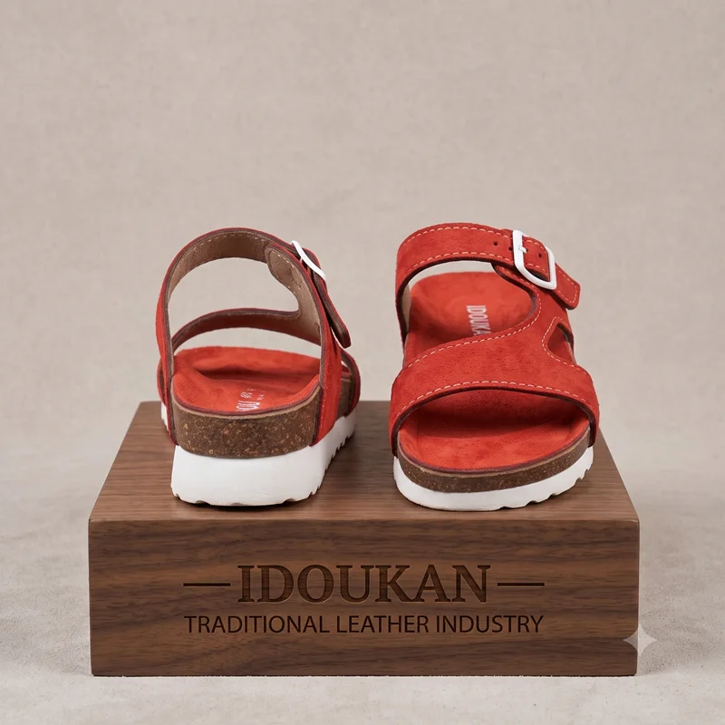 Sandales IDOUKAN Rouge Élégance – Bride Ajustable & Semelle Anatomique