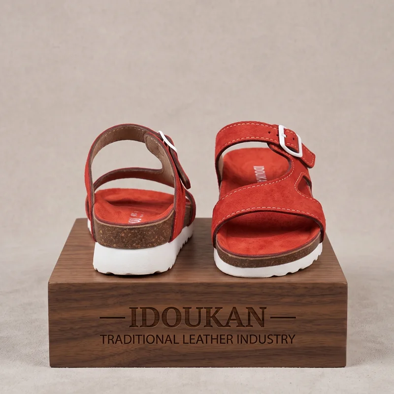 Sandales IDOUKAN Rouge Élégance – Bride Ajustable & Semelle Anatomique