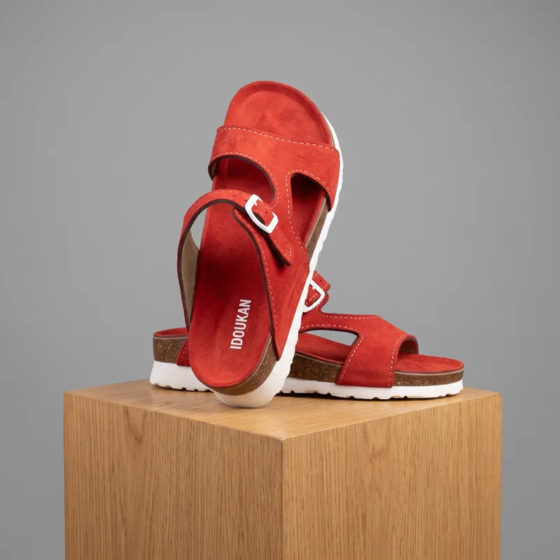 Sandales IDOUKAN Rouge Élégance – Bride Ajustable & Semelle Anatomique