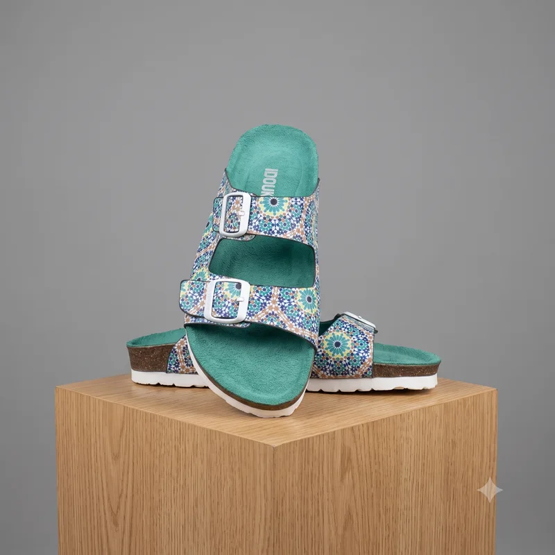 Sandales IDOUKAN Zellige Turquoise – Semelle Anatomique Confort
