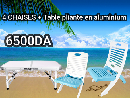 Chaise de plage pliable en Plastique + Table pliante en aluminium pour Camping