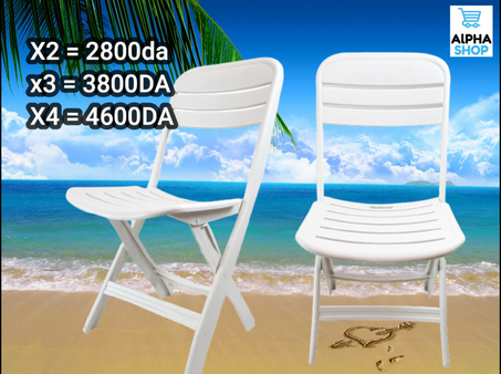 Chaise de plage pliable en Plastique Blanc