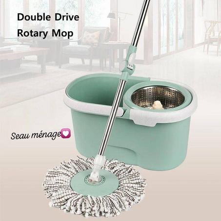 Balai rotatif, fournitures de nettoyage de sol, serpillère rotative en acier inoxydable et seau avec essoreuse, kit de nettoyage domestique pour sols en bois dur et carrelage, vert